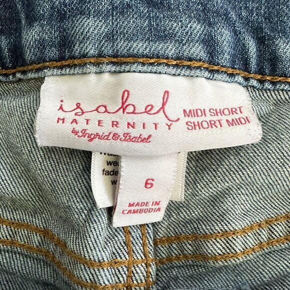 Isabel ~ Maternity midi Short denim shorts ~ side panel ~ 3.5” inseam ~ size 6 - Picture 6 of 10